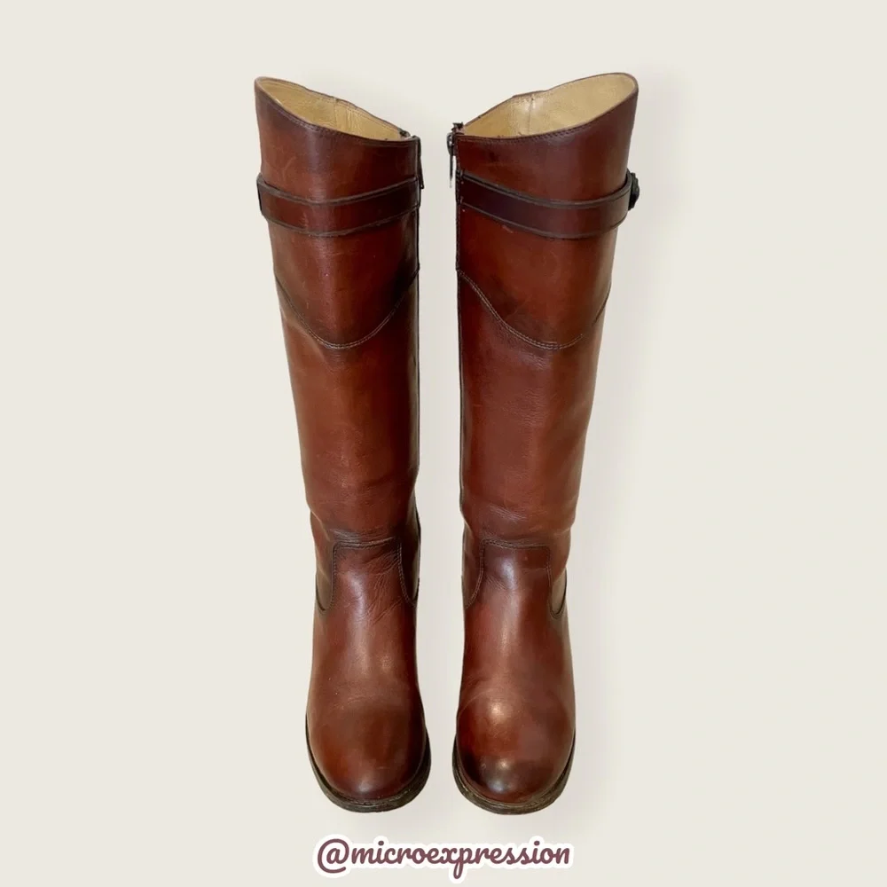 Frye Molly Button Brown Leather Tall Knee High Equestrian Zip Up Vintage Boots